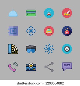 service icon set. vector set about tray, share, safebox and ar glasses icons set.