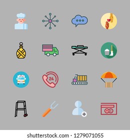 service icon set. vector set about mop, chef, charity and walker icons set.