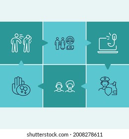 Service icon set and white with black person with police with armour, cyber baiting and salary difference. Phishing related service icon vector for web UI logo design.