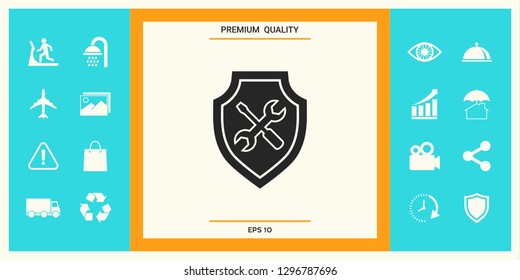 Service icon - shield with screwdriver and wrench. Graphic elements for your design