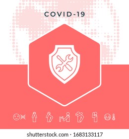 Service icon - shield with screwdriver and wrench. Graphic elements for your design