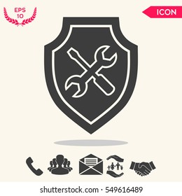 Service icon - shield with screwdriver and wrench