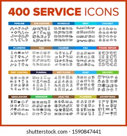 Service Icon Thin Line Big Set Vector. Service Symbol Package Bundle. Isolated Sign For Web Design Illustrations