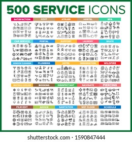 Service Icon Thin Line Big Set Vector. Service Symbol Package Bundle. Isolated Sign For Web Design Illustrations