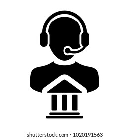 Service Icon Vector Bank Call Center Male Person Profile Avatar for Online Support for Customers with Headset in Glyph Pictogram Symbol illustration
