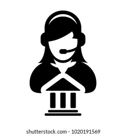 Service Icon Vector Bank Call Center Female Person Profile Avatar for Online Support for Customers with 
Headset in Glyph Pictogram Symbol illustration