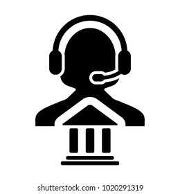 Service Icon Vector Bank Call Center Female Person Profile Avatar for Online Support for Customers with Headset in Glyph Pictogram Symbol illustration