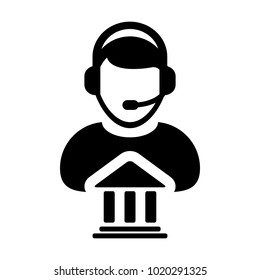 Service Icon Vector Bank Call Center Male Person Profile Avatar for Online Support for Customers with 
Headset in Glyph Pictogram Symbol illustration