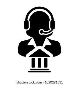 Service Icon Vector Bank Call Center Female Person Profile Avatar for Online Support for Customers with 
Headset in Glyph Pictogram Symbol illustration