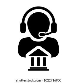 Service Icon Vector Bank Call Center Male Person Profile Avatar for Online Support for Customers with 
Headset in Glyph Pictogram Symbol illustration