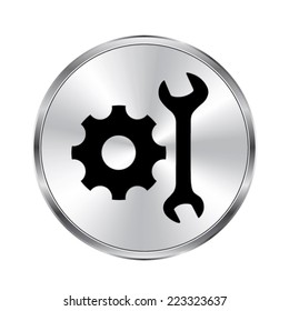 Service  icon - vector brushed metal button