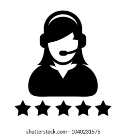 Service Icon Vector Customer Star Ratings for Female Online Support Person Profile 
Avatar with Headset in Glyph Pictogram illustration.