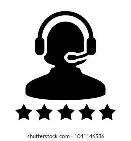 Service Icon Vector Customer Star Ratings for Female Online Support Person Profile 
Avatar with Headset in Glyph Pictogram illustration.