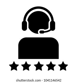 Service Icon Vector Customer Star Ratings for Male Online Support Person Profile Avatar with Headset in Glyph Pictogram illustration