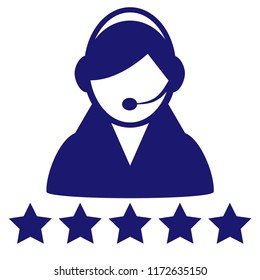 Service Icon Vector Customer Star Ratings for Female Online Support Person Profile Avatar with Headset in Glyph Pictogram illustration.	