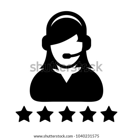 Service Icon Vector Customer Star Ratings for Female Online Support Person Profile Avatar with Headset in Glyph Pictogram illustration.
