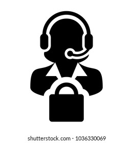 Service Icon Vector Female Operator Person Profile Avatar with Headset and Shopping Bag Symbol for Online eCommerce Support in Glyph Pictogram illustration