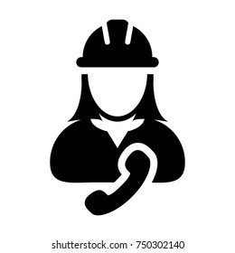 Service Icon Vector Female Worker With Phone Symbol Person Profile Avatar for Customer Support in Glyph Pictogram illustration