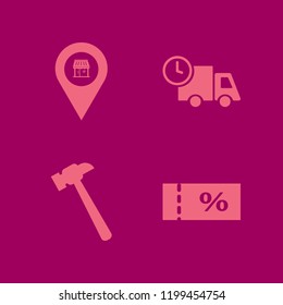 service icon. service vector icons set store location, fast delivery truck, sale ticket and hammer