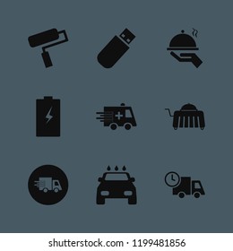 service icon. service vector icons set battery, ambulance car, paint roller and tray hand