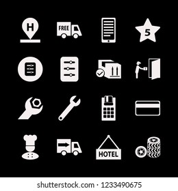 service icon. service vector icons set car wheels, credit card, chef and hotel location