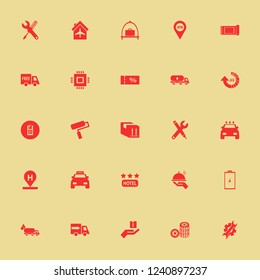 service icon. service vector icons set carpet, parcel box, plane hangar and hotel location