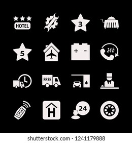 service icon. service vector icons set car battery, plane hangar, hotel reception and free delivery