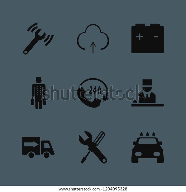 service icon. service vector icons\
set diagnostycs wrench, car wash, upload and wrench\
screwdriver