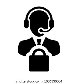 Service Icon Vector Male Operator Person Profile Avatar with Headset and Shopping Bag Symbol for Online eCommerce Support in Glyph Pictogram illustration