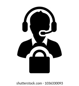 Service Icon Vector Male Operator Person Profile Avatar with Headset and Shopping Bag Symbol for Online eCommerce Support in Glyph Pictogram illustration