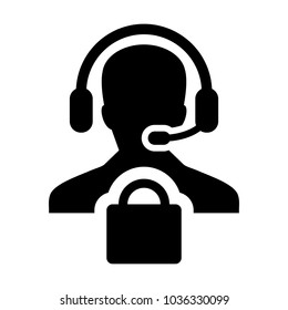 Service Icon Vector Male Operator Person Profile Avatar with Headset and Shopping Bag Symbol for Online eCommerce Support in Glyph Pictogram illustration