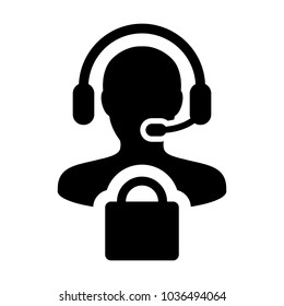 Service Icon Vector Male Operator Person Profile Avatar with Headset and Shopping Bag Symbol for Online eCommerce Support in Glyph Pictogram illustration