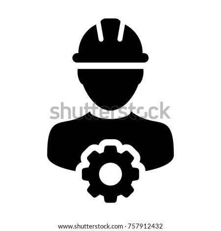 Service Icon Vector Male Person Worker Avatar Profile with Gear Cog Wheel for 
Engineering Support and with Hard Hat in Glyph Pictogram Symbol illustration