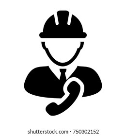 Service Icon Vector Male Worker With Phone Symbol Person Profile Avatar for Customer Support in Glyph Pictogram illustration