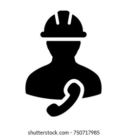 Service Icon Vector Male Worker With Phone Symbol Person Profile Avatar for Customer Support in Glyph Pictogram illustration