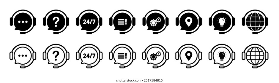 Vetor de ícone de serviço definido para aplicativo e site. Atendimento ao cliente, assistência, suporte técnico, atendimento ao cliente, call center, linha direta, operador,