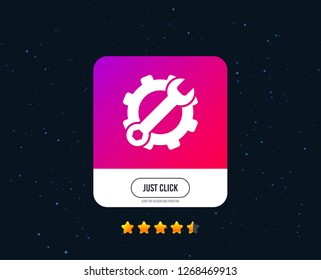 Service icon. Wrench key with cogwheel gear sign. Web or internet icon design. Rating stars. Just click button. Vector
