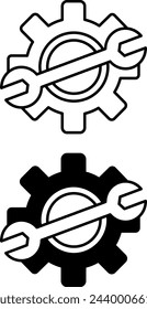 Service icons. Black and White Vector Icons of Gear and Wrench. Service Tools. Car service concept