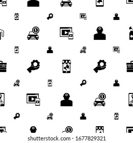 Service Icons Pattern Seamless. Included Editable Filled Adaptive Streaming, Mobile Marketing, Car Rental, Services, Worker, Toolbox, Bike Rental App Icons. Service Icons For Web And Mobile.