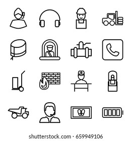 Service Icons Set. Set Of 16 Service Outline Icons Such As Airport Officer, Forklift, Foot Carpet, Worker, Cart Cargo, Truck, Pump, Headset, Nurse Hat, Doctor, Office Supply