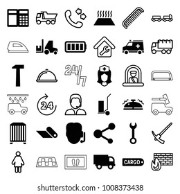 Service icons. set of 36 editable filled and outline service icons such as wrench, cart cargo, truck, support, atm, nurse, share, ambulance, ful battery, bell