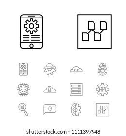Service icons set with bio technology and AI robot elements. Set of service icons and application programming concept. Editable vector elements for logo app UI design.