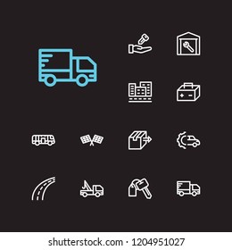 Service icons set. Bus and service icons with car seller, city street and car race. Set of entry for web app logo UI design.