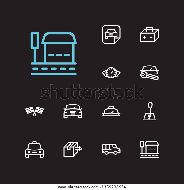 Service icons set. Bus stop and service icons
with auto gear, delivery logistic and van. Set of model for web app
logo UI design.