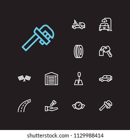 Service icons set. Car race and service icons with highway, car garage and car seller. Set of entry for web app logo UI design.