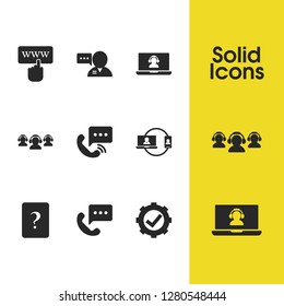 Service icons set with checkbox gear, support notebook and support call elements. Set of service icons and cursor concept. Editable vector elements for logo app UI design.