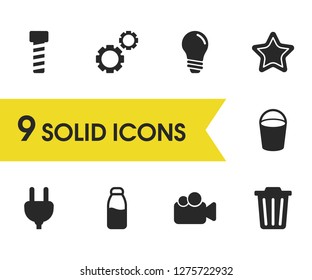 Service icons set with cog, bolt and star elements. Set of service icons and plug concept. Editable vector elements for logo app UI design.