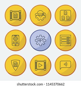 Service icons set with data center, data protection and software api elements. Set of service icons and wifi concept. Editable vector elements for logo app UI design.