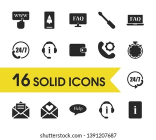 Service icons set with document support, speed phone and call center elements. Set of service icons and repairing concept. Editable vector elements for logo app UI design.