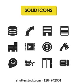 Service icons set with excavator, database and axe elements. Set of service icons and apartment concept. Editable vector elements for logo app UI design.